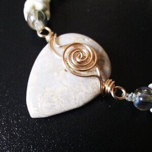 Wintery Coral Fossil Bracelet w. Howlite & Glass Beads | Handmade Holiday Gift